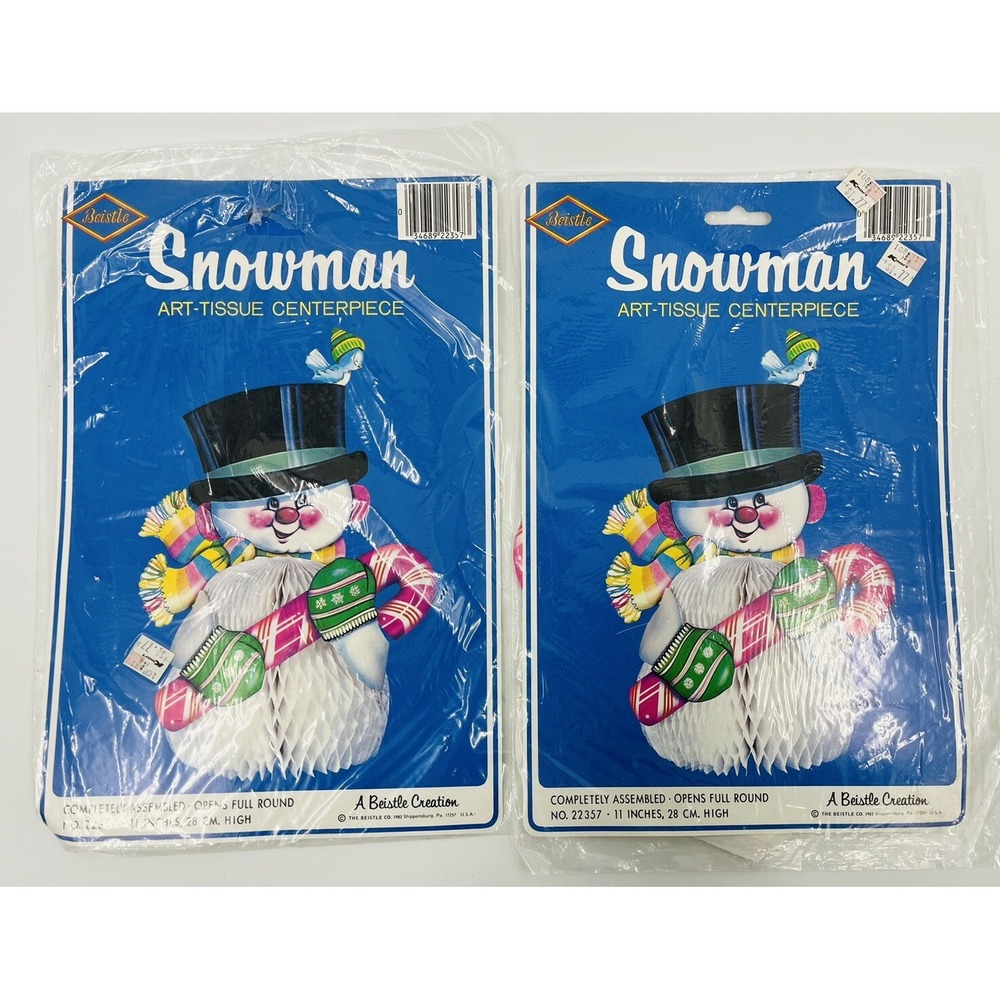 Pair of Vintage NOS Beistle Snowman Honeycomb Art Tissue Centerpieces Decoration
